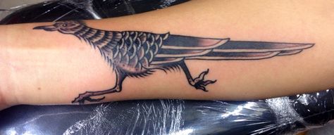 My roadrunner tattoo. traditional // New Mexico Roadrunner Tattoo, New Mexico Tattoo, Runner Tattoo, Camping Tattoo, Mexico Tattoo, Believe Tattoos, Heaven Tattoos, Western Tattoos, Medusa Tattoo