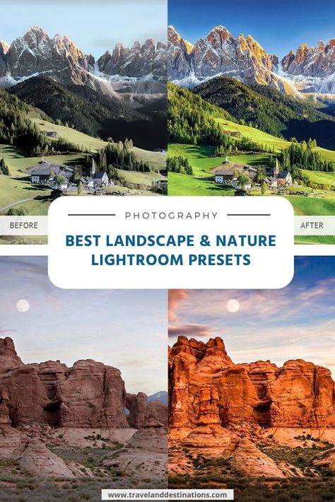 A pin for an article on the best landscape and nature presets Vintage Lightroom Presets, Best Landscape, Lightroom Presets For Portraits, Photography Trends, Professional Lightroom Presets, Lightroom Filters, Photo Editing Lightroom, Presets For Lightroom, Lightroom Editing