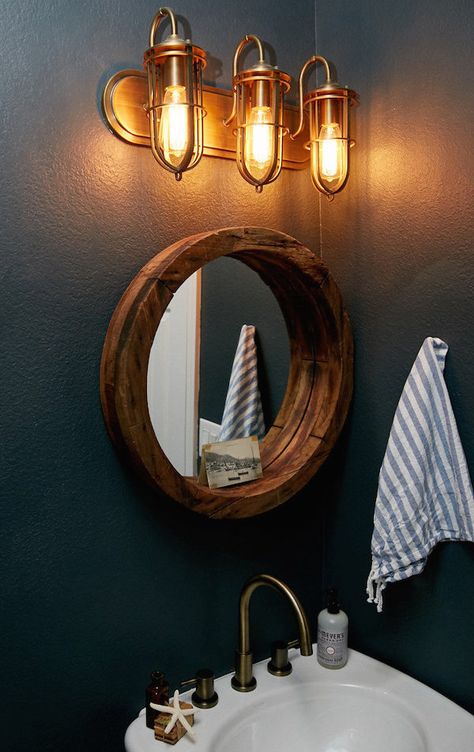 Steampunk Nautical Bathroom, Dark Nautical Aesthetic Decor, Masculine Nautical Decor, Dark Nautical Bedroom, Moody Nautical Bedroom, Coastal Nautical Decor, Moody Nautical Bathroom, Lighthouse Interior Design, Dark Nautical Aesthetic Room