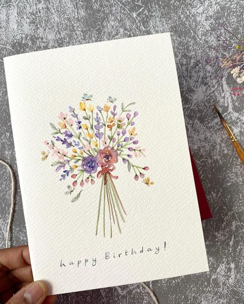 Have a lovely day! 😊 Simple colourful flowers for you for a beautiful Wednesday, very easy to paint! 💐💖 And the delicate flower… | Instagram Watercolour Bunch Of Flowers, Flower Bunch Painting, Simple Flower Bouquet Drawing, Watercolour Bouquet, Watercolour Birthday Card, Simple Abundance, Diy Watercolor Cards, Beautiful Wednesday, Snowdrop Flowers