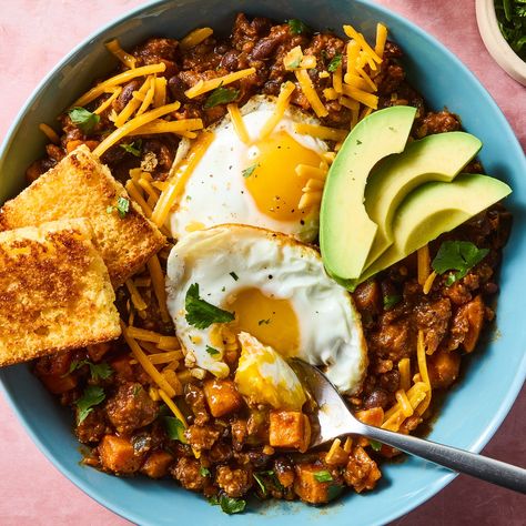 Delish Mac Breakfast, Breakfast Chili, Cooking Dry Beans, Chicken Parm Soup, Cream Of Turkey, Parm Soup, Chorizo Chili, Food For Breakfast, Leftover Breakfast