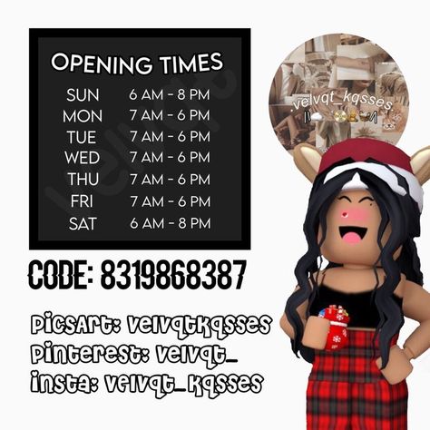 Bloxburg Order Here Decals Codes, Bloxburg Cafe Opening Times, Menu For Bloxburg Cafe, Bloxburg Cafe Hours Decals Codes, Bloxburg Store Hours Decal, Bloxburg Restaurant Logo Decal Codes, Bloxburg Public Pool Decals, Bloxburg Hotel Restaurant, Bloxburg Hotel Check In Ideas