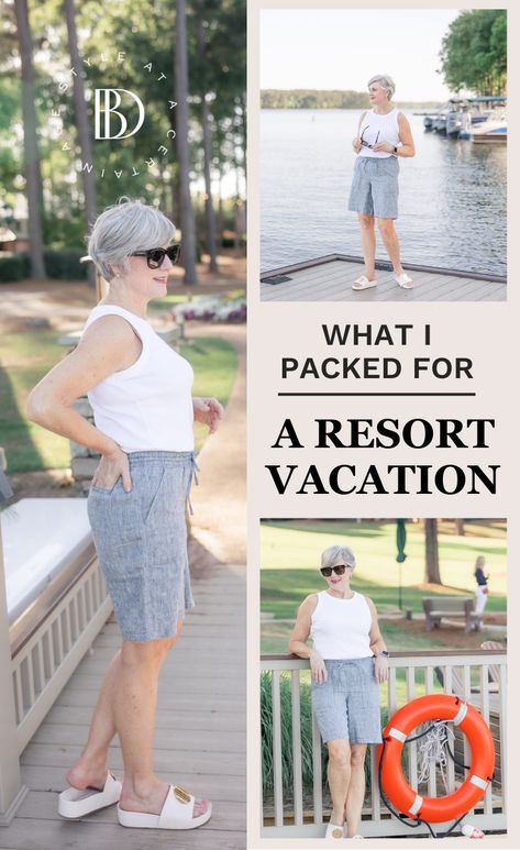 Looking for some 2023 travel ideas? Need to know what to pack on vacation? Here's what I packed for my resort vacation at the Ritz Carlton. Plus, I'm featuring a beautiful yet comfortable cooling 3-piece sleepwear set and outfit for women over 50, both from Land's End. Check it out and start planning your next vacation today! Over 50 Resort Wear For Women, Over 50 Beach Vacation Outfits, Resort Wear For Women Over 60, Beach Vacation Outfits For Women Over 50, Beach Vacation Outfits Over 40, Beach Outfits Women Vacation Resort Wear, Resort Casual Attire Women, What To Pack On Vacation, Resort Vacation Outfits