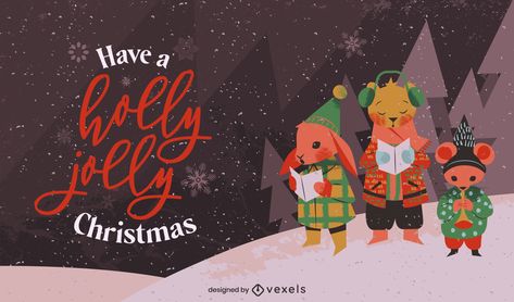 Animals Singing, Three Animals, Carol Singers, Portfolio Design Layout, Snowy Landscape, Jolly Christmas, Shirt Maker, Christmas Animals, Logo Maker