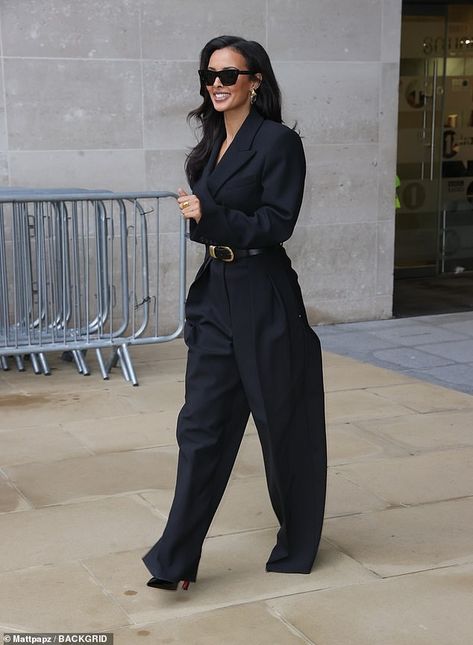 Maya Jama looks incredibly chic in a stylish black suit as she departs Radio 1 - after admitting she's 'feeling the pressure' to don sexy outfits for Love Island All Stars | Daily Mail Online Smart Casual Black Women, Tailored Outfits For Women, Maya Jama Style, Aw24 Outfits, Executive Women, Love Island Outfits, Island Outfits, Boss Lady Outfit, Maya Jama