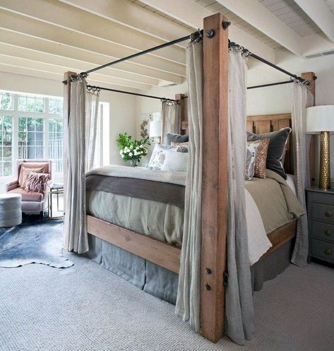 Diy Canopy Bed Frame, Diy Canopy Bed, Farmhouse Canopy Beds, Beds Canopy, Bed Frame Plans, Canopy Bed Diy, Frames Ideas, Canopy Bed Frame, Wooden Beds