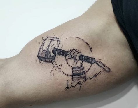 Thor's Hammer Tattoo, Thors Hammer Tattoo, Marvel Tattoo Ideas, Thor Hammer Tattoo, Thor Tattoo, Hammer Tattoo, Marvel Tattoos, Thor Hammer, Marvel Thor