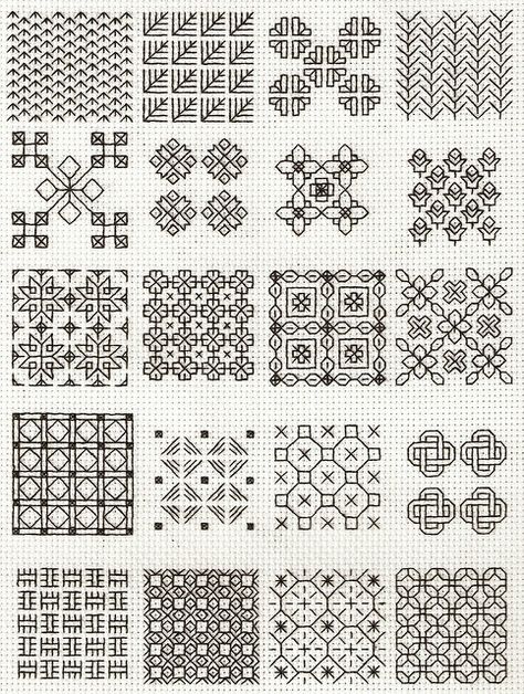 Motifs Blackwork, Blackwork Embroidery Patterns, Pola Kotak, Blackwork Cross Stitch, Blackwork Designs, Blackwork Patterns, Subversive Cross Stitch, Blackwork Embroidery, Floral Embroidery Patterns