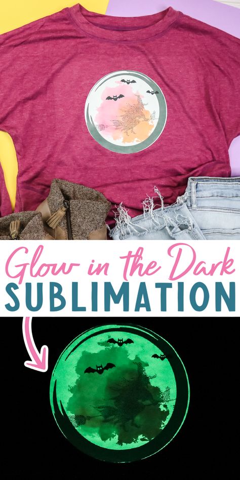 It's getting close to Halloween. You'll love this amazing glow in the dark sublimation shirt that you can make in minutes. Let's get started! Sublimation On Glow In The Dark Htv, Glow In The Dark T Shirt Ideas Diy, Halloween Bags Diy, Diy Glow In The Dark, Selling Crafts Online, Halloween Mason Jars, Diy Glow, Sublimation Cricut, Sublimation Shirt