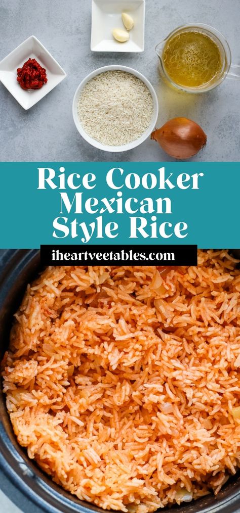 Rice Cooker Mexican Rice, Make Mexican Rice, Mexican Style Rice, Rice In A Rice Cooker, Spanish Rice Easy, Taco Side Dishes, Best Rice Cooker, Mexican Rice Easy, Spanish Rice Recipe