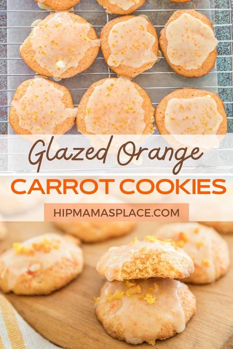 Easy and delicious orange carrot cookies are made with mashed carrots and then glazed with a delicious orange icing. Perfect as a springtime dessert or breakfast treat! #carrotcookies #cookies #cookierecipe #cookierecipes #easyrecipes #easydesserts #desserts #springdesserts #springtimedessert #foodblogeats #foodblogger #foodies #hipmamasplace Carrot Cookies Recipe, Mashed Carrots, Spring Time Desserts, Orange Icing, Carrot Cookies, Orange Cookies, Spring Desserts, Kinds Of Desserts, Dessert Ingredients