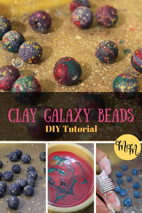 DIY Clay Galaxy Beads :: Free Tutorial :: Galaxy Beads :: Air-dry clay recipe Air Dry Clay Beads, Rainbow Pottery, Clay Recipe, Fimo Ideas, Pottery Kitchen, Kitchen Counter Top, Beads Clay, Wiccan Crafts, Clay Crafts For Kids