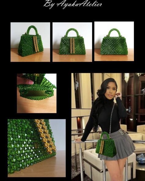 Hand Beaded Bag, Bead Bag, Beaded Bag, Beaded Bags, Green Bead, Hand Beading, Small Items, Gold Beads, Emerald Green