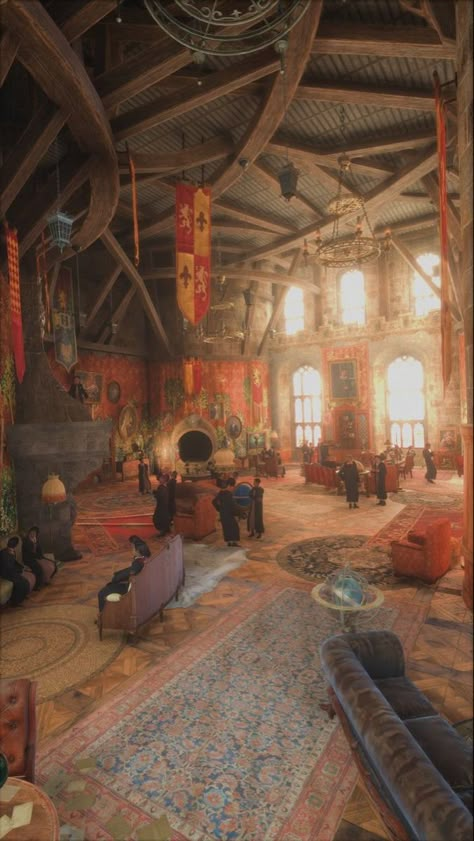 Hogwarts Ambience, Hogwarts Aesthetic Gryffindor, Hogwarts Legacy Gryffindor, Hogwarts Common Rooms, Hogwarts University, Hogwarts Interior, Hogwarts Room, Hufflepuff Common Room, Hogwarts Founders