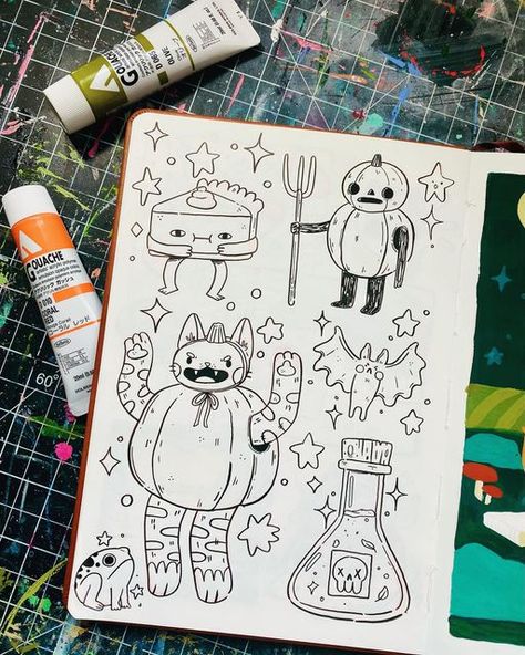 Spooky Doodle Art, Halloween Sketchbook Ideas, Cool Journal Pages, Cute Drawings Halloween, Super Cute Drawings, Halloween Drawings Cute, Halloween Cute Drawings, Halloween Journal Ideas, January Doodles