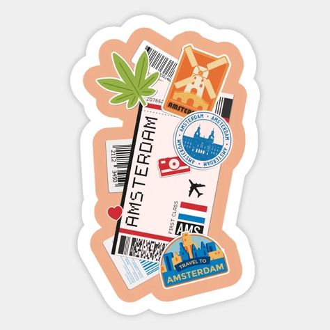 Travel Stickers Aesthetic, Amsterdam Stickers, Travel Stickers Printable, Idea Sticker, Iphone Wallpaper Stills, How To Make Scrapbook, Picture Templates, Cute Laptop Stickers, Stickers Aesthetic