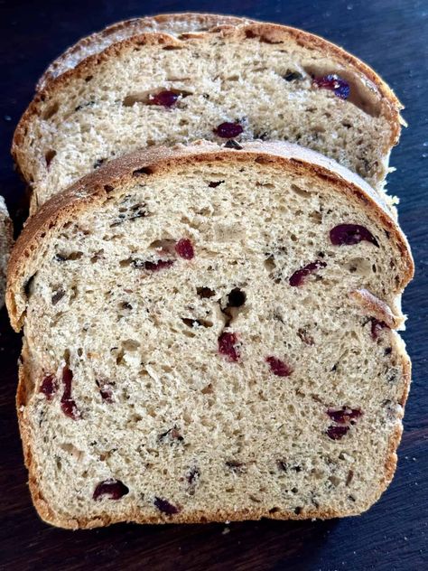 Festive Cranberry Wild Rice Bread Recipe- Loaf or Rolls! - The Sweet, Simple Things Wild Rice And Cranberry Bread, Wild Rice Cranberry Bread Machine Recipe, Cranberry Wild Rice Bread Machine, Wild Rice Bread Recipes, Cranberry Wild Rice Bread Recipes, Cranberry Wild Rice Sourdough, Norwegian Bread Recipes, Lunchlady Brownies, Wild Rice Cranberry Bread