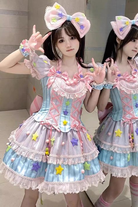 Cute Korean Outfits Kawaii, Magical Girl Aesthetic Outfit, Magic Girl Outfit, Magical Girl Outfit Ideas, Transformation Costume, Magical Girl Cosplay, Decora Fashion Outfits, Decora Outfits, Magical Outfits