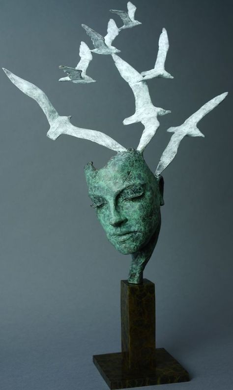 I Made This Sculpture Of A Girl Dreaming Of The Sea Freedom Sculpture, Surrealism Sculpture, Flock Of Seagulls, Sea Gulls, Freedom Art, Ceramic Sculpture Figurative, Sculpture Head, Head Sculpture, Sculpture Projects