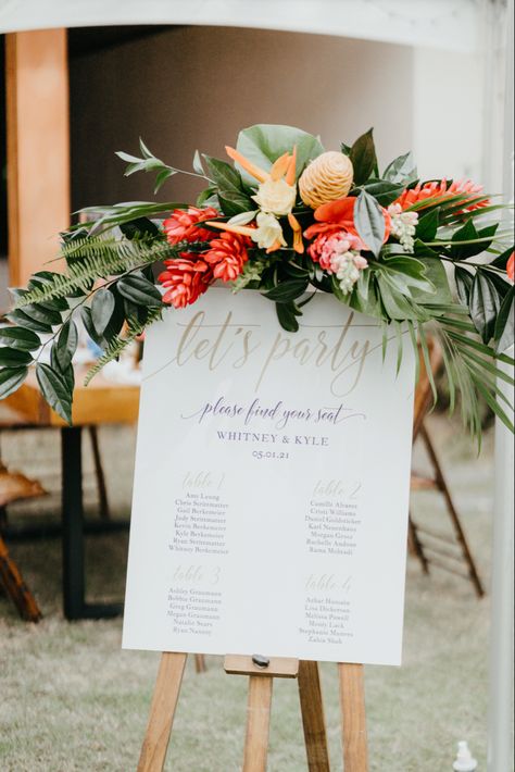 Tropical Ikebana Wedding, Tropical Flower Wedding Arch, Tropical Boho Centerpiece, Hibiscus Wedding Decor, Whimsical Tropical Wedding, Tropical Wedding Alter, Tropical Garden Wedding Ideas, Hawaiian Wedding Color Palette, Tropical Wedding Details