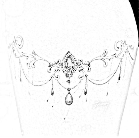 Chandelier Style Tattoo, Jewel Chest Tattoo, Chandelier Tattoo, Jewelry Tattoo Designs, Lace Tattoo Design, Gem Tattoo, Chain Tattoo, Filigree Tattoo, Jewel Tattoo