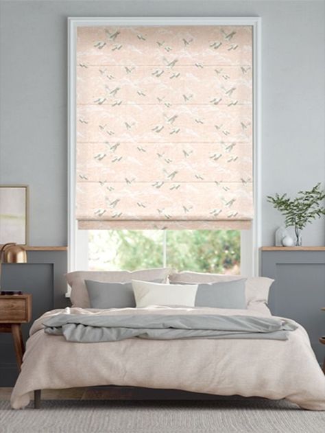 Graceful and elegant, say hello to our Animalia Blush Roman Blind from the delightful Laura Ashley design team. Featuring cranes in flight, this stunning shading solution will add a contemporary yet classic feel to any room. Perfect for a living room, bedroom or nursery. Bedroom Sage Green, Sage Green And Grey, Grey Roman Blinds, Patterned Blinds, Green Bedroom Decor, Classic Color Palette, House Blinds, Willow Branches, Floral Damask