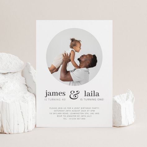 Dad and Child - Photo Joint Birthday Invitation Father And Son Birthday Party Ideas, Double Birthday Party Ideas, Double Birthday Parties, Picture Invitations, Combined Birthday Parties, Invitation Photo, Child Photo, Bday Invitations, Photo Birthday Invitations