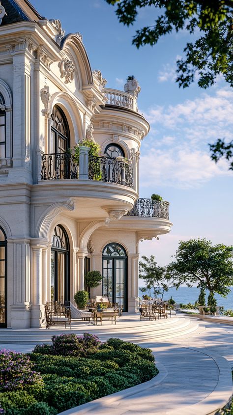 Mansion Italy, Neoclassical Architecture Villa, Neoclassical Mansion Exterior, Old Money Mansion Aesthetic Exterior, Neoclassical Villa, Beachfront Mansion, Spanish Mansion, Luxury Houses Mansions, Dream Mansion