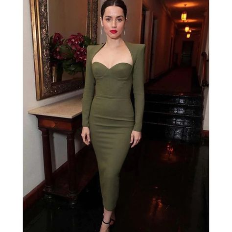 2022 New Spring Women Long Sleeved Bandage Dress Sexy V Neck Slim Midi Celebrity Night Show Bodycon Club Party Dresses Vestidos|Dresses| - AliExpress Elegant Midi Dresses, Bandage Midi Dress, Club Party Dresses, Looks Party, Women Long Sleeve Dress, Looks Chic, Clothes Collection, Club Dresses, Bandage Dress