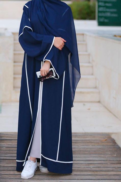 Dark Blue Abaya, Sport Abaya, Modern Islamic Clothing, Blue Abaya, Mode Abayas, Abaya Online, Modele Hijab, Estilo Hijab, Abaya Design