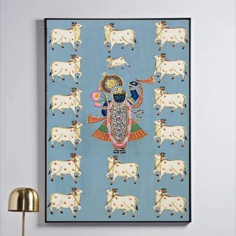 Subject: Cultural
Type: Handmade
Styles: Pichwai Art, Folk Art
Origin: Rajasthan (India)

Details and Dimensions:
Materials: Fabric
Paint: Natural Stone Colors
Size: 21 x 34 Inches Shreenathji Pichwai, Pichwai Art, Pichwai Painting, Decor Paintings, Paintings Wall, Pichwai Paintings, Painting Wall Decor, Madhubani Painting, Common Themes