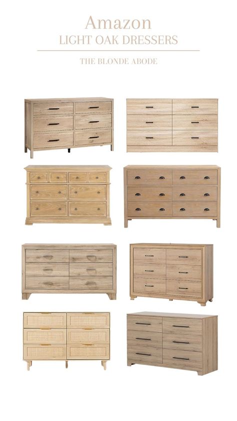 Amazon light oak dressers with a photo of eight different light wood toned six drawer dressers Light Wood Dresser Bedroom, Wooden Dresser Bedroom, Dresser Light Wood, Light Oak Bedroom, Natural Wood Bedroom Furniture, Dresser Natural Wood, Natural Wood Bedroom, Bedroom Natural Wood, Neutral Dresser