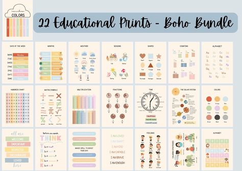 Excited to share the latest addition to my #etsy shop: 22 Educational Posters Set For Playroom, Kids, Toddlers, Printable Home School Prints, Boho Educational Wall Art,Learning Poster,Alphabet. https://etsy.me/3snEgBE #kids #educationalposters #educationalposter #learn Art Learning, Teaching Posters, Learning Poster, Educational Wall Art, Math Coloring, Affirmations For Kids, Charts For Kids, Classroom Displays, Learn Art