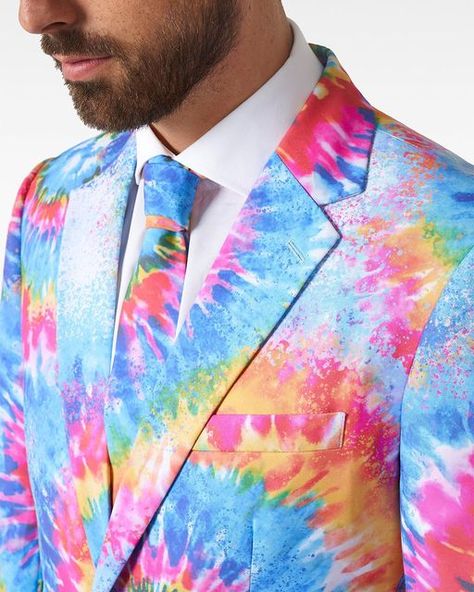 Unique Prom Suits, Suits Unique, Unique Suits, Prom Outfits For Guys, Funny Prom, Prom Suits For Men, 60s Hippie, Tie Dye Men, Hippie Movement