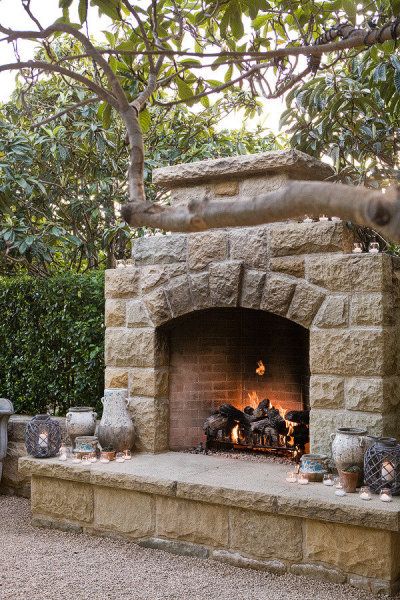 Gazebo Diy, Rustic Outdoor Fireplaces, Fireplace Patio, Fire Pit Wall, Fire Pit Party, Outside Fireplace, Fireplace Outdoor, Outdoors Ideas, San Ysidro Ranch