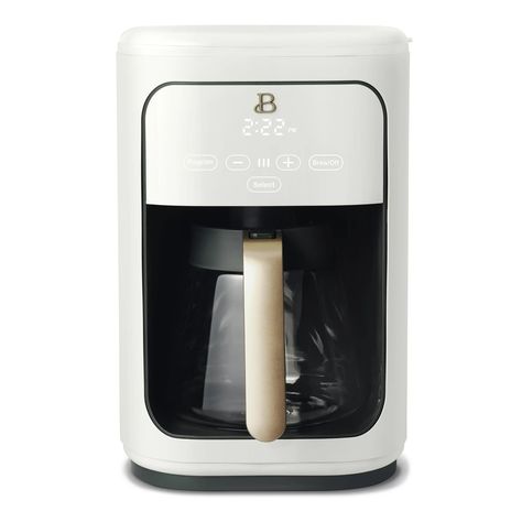 Beautiful 14-Cup Programmable Drip Coffee Maker with Touch-Activated Display, White Icing by Drew Barrymore - Walmart.com Beautiful By Drew Barrymore Coffee Maker, Clean Ninja Coffee Maker, Single Keurig Coffee Maker, Portable Coffee Maker Target, Charcoal Water Filter, Charcoal Water, White Icing, Espresso Maker, Glass Carafe