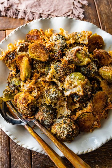 Parmesan Brussel Sprout Recipes, Leftover Brussel Sprouts Recipe, Recipes With Brussel Sprouts, Parmesan Brussel Sprouts, Creamy Brussel Sprouts, Brussel Sprouts Appetizer, Leftover Brussel Sprouts, Parmesan Brussels Sprouts, Creamed Spinach Recipe