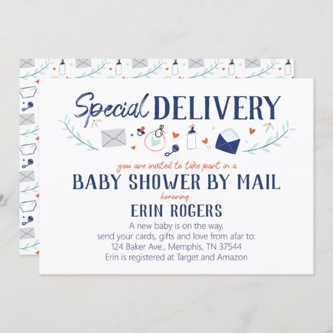 Special Delivery Baby Shower by Mail Invitation Virtual Baby Shower Ideas, Baby Shower By Mail Invitation, Shower By Mail Invitation, Baby Shower By Mail, Shower By Mail, Virtual Baby Shower Invitation, Baby Shower Registry, Baby Shower Announcement, Baby Event