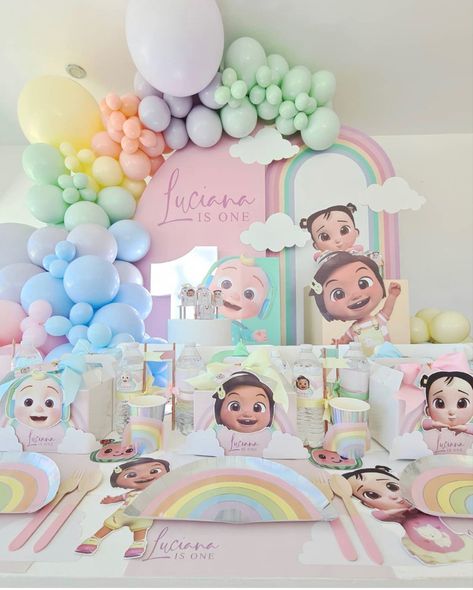 Cocomelon Party Ideas Pastel, Pink And Green Cocomelon Party, Pastel Cocomelon Party, Coco Melon Party, 2nd Birthday Cocomelon Theme, Cocomelon Pastel Invitation, Cocomelon Pastel Theme, Cocomelon Pastel Color Theme, Cocomelon Birthday