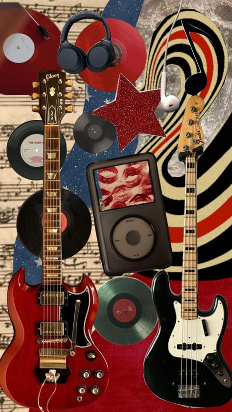 Music Retro Aesthetic, Cool Guitar Wallpapers, 90s Rock Aesthetic Wallpaper, Retro Guitar Aesthetic, Rocker Wallpaper Aesthetic, Guitar Collage Art, Rocker Aesthetic Wallpaper, Guitar Posters Aesthetic, Guitar Vintage Aesthetic