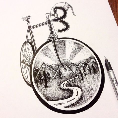 Dirt Bike Tattoo, Cycling Tattoo, Mountain Bike Tattoo, Bike Tattoo, Cycle Drawing, Cycling Humor, Cycling Benefits, Bicycle Tattoo, Cycling Training