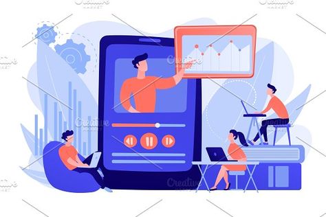 Online teaching concept vector by Visual Generation on @creativemarket Teaching Illustration, Online Teachers, Video Production Company, Online Lessons, Online Tutoring, Online Teaching, Online Education, Learning Tools, Training Video