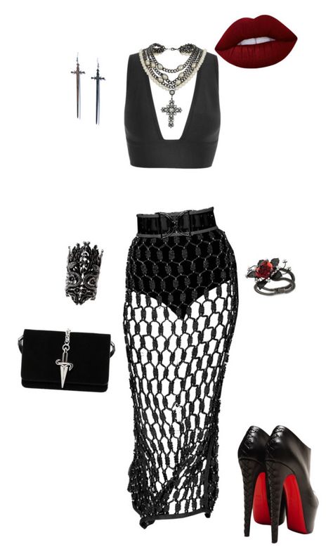 "Simply Sultry" by metalprincess ❤ liked on Polyvore featuring Lime Crime, Miss Selfridge, Roberto Cavalli, Avalaya, Kill Star, Cesare Paciotti and Christian Louboutin Fire Snake, Kill Star, Black Heeled Boots, Crucifix Necklace, Cesare Paciotti, Alt Outfits, High Fashion Outfits, Looks Party, Tomboy Style Outfits