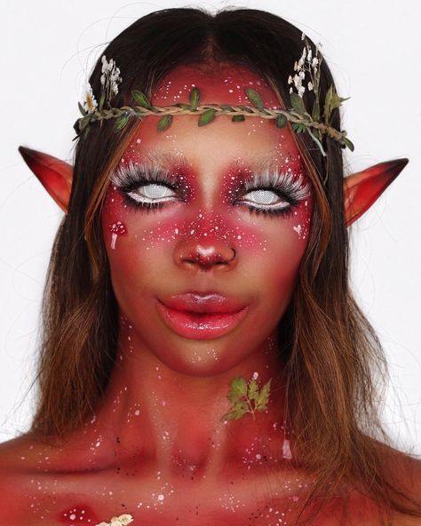 Red mushroom fairy inspired makeup look Mushroom Fairy Makeup, Atarah Mayhew, Fairy Face Paint, Mushroom Costume, Mushroom Fairy, Fairy Makeup, Special Effects Makeup, Goth Makeup, Sfx Makeup