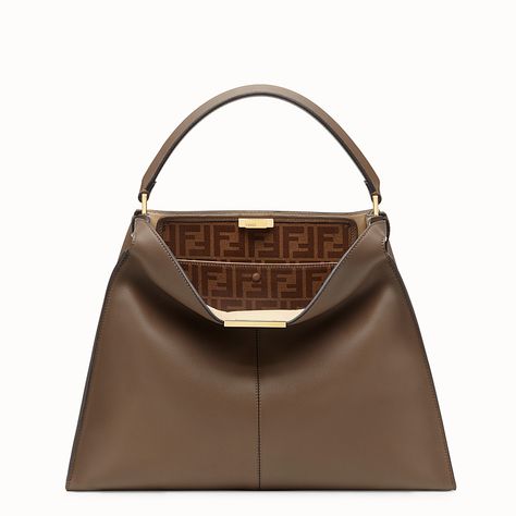 FENDI PEEKABOO X-LITE - Brown leather bag - view 2 detail Leather Factory, Fendi Peekaboo, Chanel Logo, Brown Leather Bag, Large Handbags, Prada Handbags, Small Shoulder Bag, Leather Chain, Classic Leather