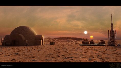 ArtStation - Landscape Star Wars - Tatooine, Elie Berthoumieu Star Wars Landscapes, Star Wars Planets, Poster Landscape, Star Wars Painting, Star Wars Background, Planets Wallpaper, Star Wars Tattoo, Substance Painter, Star Wars Wallpaper