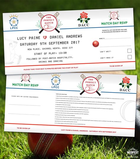 Cricket Match Ticket Wedding Invitationshttp://www.wedfest.co/cricket-ticket-themed-wedding-invitations/ Cricket Wedding, Wedding Invitations Sample, Invitation Card Sample, Broken Iphone, Ticket Wedding Invitations, Wedding Caricature, Loving Couples, Sports Wedding, Wedding Invitation Samples