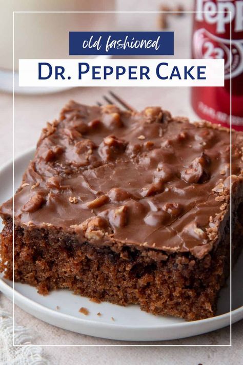 Get double the Dr. Pepper flavor with this homemade Dr. Pepper Cake, topped with a fudge-like Dr. Pepper frosting. Homemade Dr Pepper, Cherry Dr Pepper, Dr Pepper Cake, Fudgy Cake, Soda Cake, Cola Cake, Chocolate Mayonnaise Cake, Sheet Cake Recipes, Warm Chocolate