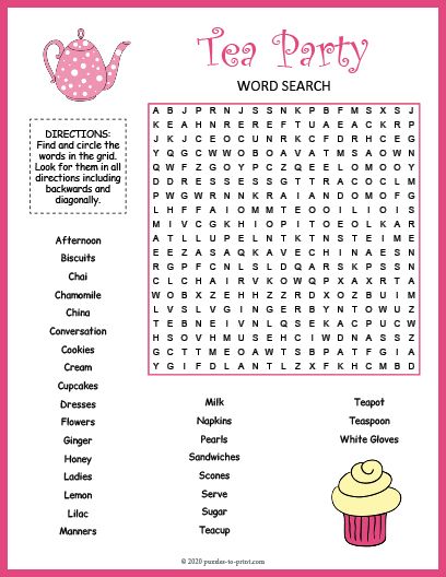 Free Printable Tea Party Word Search Girls Tea Party Birthday Games, Tea Party Word Search Free Printable, Games For Tea Party Free Printable, Tea Party Themes For Adults, Tea Party Scavenger Hunt, Free Tea Party Printables, Women’s Ministry Tea Party, Ladies Tea Party Games, Tea Party Bingo Free Printable