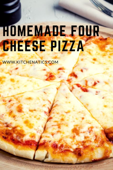 Cheese makes everything taste so good! This homemade Four Cheese Pizza recipe will surely tickle your taste buds with that cheesy goodness. Four Cheese Pizza Recipe, Pizza Cheese Recipes, Cheese Pizza Recipes, Homemade Cheese Pizza, Four Cheese Pizza, Cheese Pizza Recipe, Pizza Parlor, Ham Pizza, Pizza Cheese